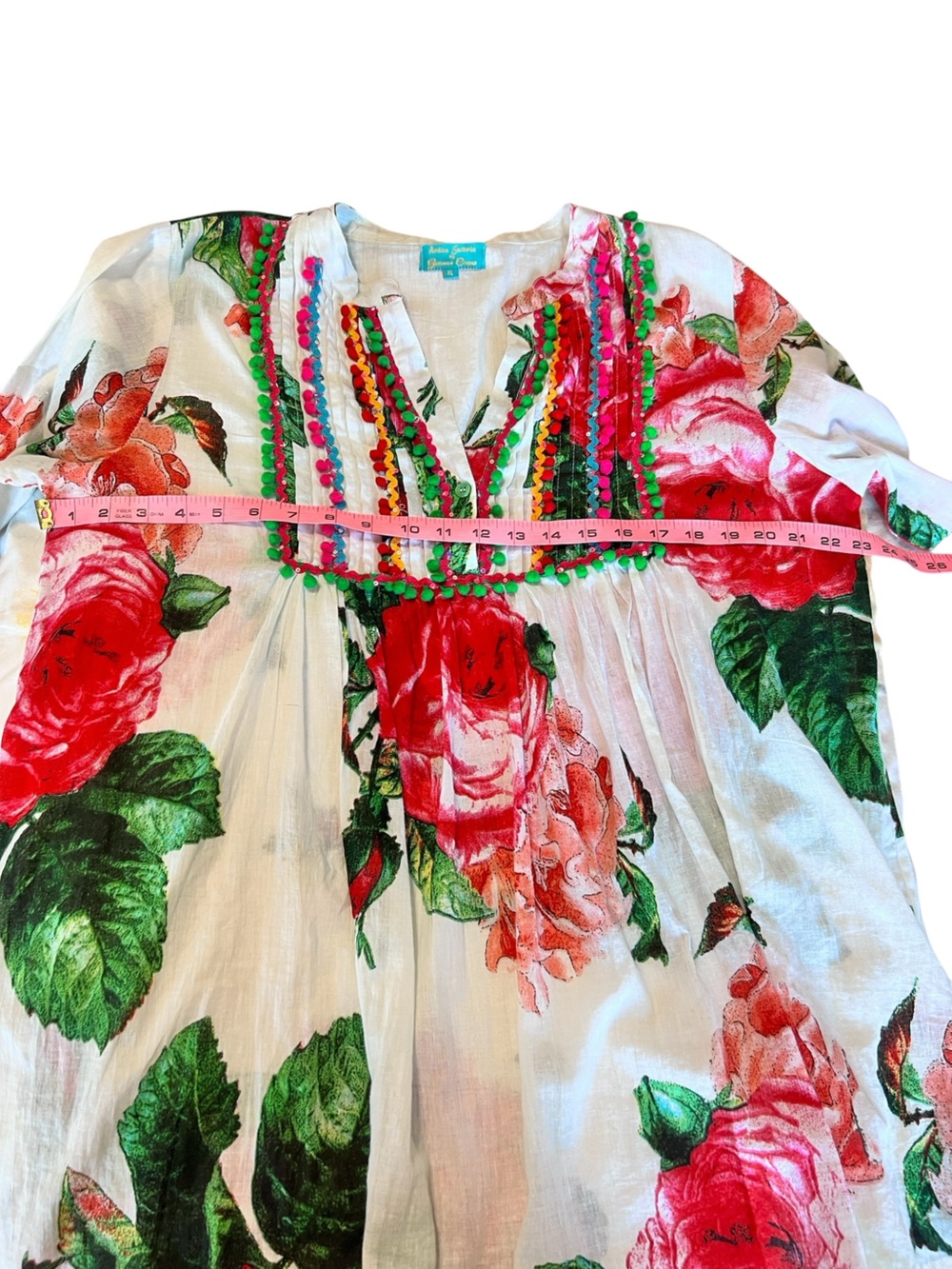 Antica Sartoria Floral Boho Tunic Top Pom Pom embellished - Picture 10 of 12